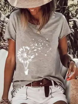 Ženske okoli Vratu Regrat Natisni T-shirt Kratek Rokav Priložnostne Bluzo Sladko Priložnostne Vrhovi Elegantno Delo Nositi Bombažno Majico