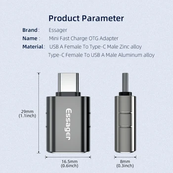 Essager Mini Hitro Polnjenje OTG USB 3.0 Ženski Tip-C Moški Cinkove Zlitine Tip-C Ženski USB Moški Mobilni Telefon Adapterji 100210