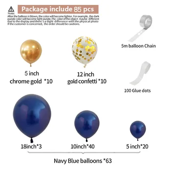 85pcs Mornarsko Modre Balone Garland Arch Kit Chrome Zlate Bleščice Ballon za Baby Tuš Poroko, Rojstni dan Dekor Globos