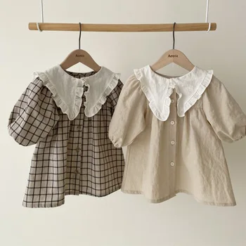 2021 Novo Pomlad Baby Dekleta Princesa Obleko za Otroke, Oblačila za Otroke Kariran Dolg Rokav Obleke korejski Dekleta Stranka Oblačila 101271