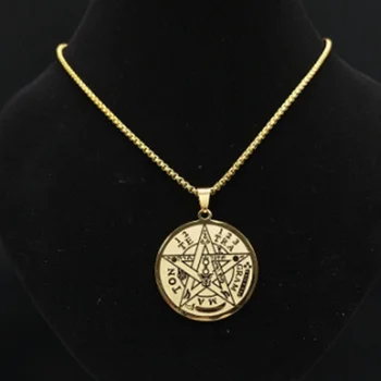 Skrivnostni Pentagram iz Nerjavečega Jekla Verige Ogrlice za Moške Zlato Barvo Srečo, Amulet Nakit