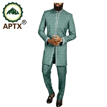 Afriške Jacquardske Obleko za Moške APTX Meri Aplicirano Dolg Suknjič+Celotno Dolžino Hlače T2016017 10259