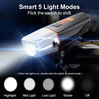 Pametni Samodejni Luč za Kolo MTB Cestno Kolo Nepremočljiva Spredaj Lučka USB Polnilne Kolesarske Luči, 5 Načini Razsvetljavo
