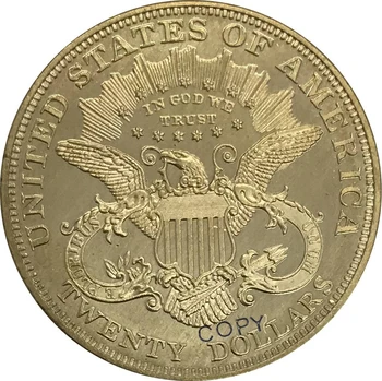 1880 zda 20 Dvajset Dolarjev Svobode Glavo Dvojni Orel z geslom zlatnik, Medenina Zbirateljskih Kopija Kovanca 103183