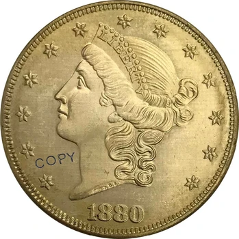 1880 zda 20 Dvajset Dolarjev Svobode Glavo Dvojni Orel z geslom zlatnik, Medenina Zbirateljskih Kopija Kovanca
