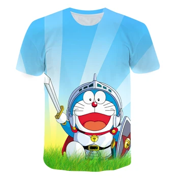 Anime Doraemon T-Shirt Poletje 4-14 Y Otroci Vrhovi Tee Smešno Harajuku T-shirt Fant Kratek Rokav Ulične 3D Cartoon Majice
