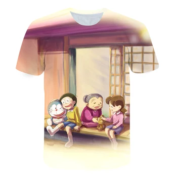 Anime Doraemon T-Shirt Poletje 4-14 Y Otroci Vrhovi Tee Smešno Harajuku T-shirt Fant Kratek Rokav Ulične 3D Cartoon Majice