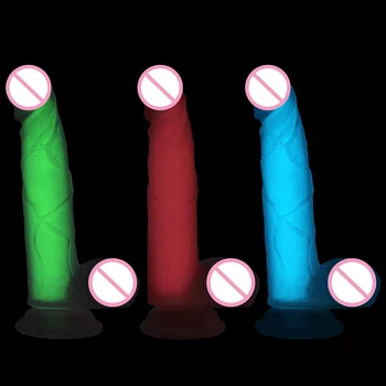 Erotično Žareti v Temno Vibrator iz Silikona, Svetlobna Realističen Dildo Sesalni Strapon Penis Blaga za Odrasle Sex Igrače za Ženske