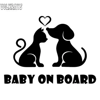Volkrays Moda Avto Nalepke Mačk in Psov Pet Ljubezen Baby on Board Pribor Reflektivni Nepremočljiva zaščito pred soncem, PVC Nalepke,11 cm*16 cm