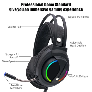 Gaming Slušalke Igralec 7.1 Prostorski Zvok, USB 3,5 mm Žično RGB Svetloba Igra Slušalke z Mikrofonom za Tablični PC, Xbox Eno 360