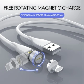 540 Stopinj Vrtljivo Koleno Magnetni Kabel za Polnjenje, 3 v 1 Magnetni Polnilnik USB, Kabel White Mobilni Kabel