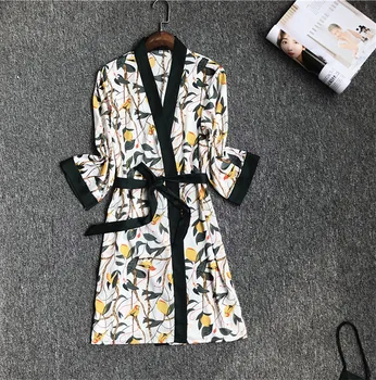 High-End Ledu Svile Sleepwear Ženske Seksi Perilo Hišna Obleke More Saten Nightgown Kimono Perilo Kratek Rokav Kopel Robe 105732