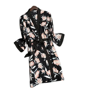 High-End Ledu Svile Sleepwear Ženske Seksi Perilo Hišna Obleke More Saten Nightgown Kimono Perilo Kratek Rokav Kopel Robe