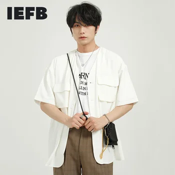 IEFB moška Oblačila Nove Poletje Bluzo Vrhovi 2021 korejski Svoboden Barva Proti-vrat Design Žep Kratek Sleeve Majica Za Moške 9Y6164