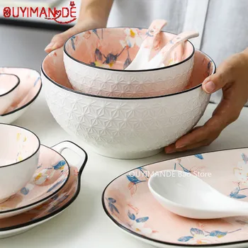 Čisti rdeči čaj cvetlične posode in jedi, namizna, keramična Japonski underglaze barve gospodinjski riž skledo hotel jedi