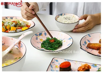 Čisti rdeči čaj cvetlične posode in jedi, namizna, keramična Japonski underglaze barve gospodinjski riž skledo hotel jedi