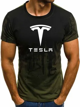 Mens Kratki Rokav Tesla Car Logotip Mens T-shirt Poletje priložnostne Bombaž Gradient T srajce Moda Hip Hop Harajuku Moške blagovne Znamke Tee 107