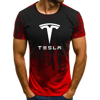 Mens Kratki Rokav Tesla Car Logotip Mens T-shirt Poletje priložnostne Bombaž Gradient T srajce Moda Hip Hop Harajuku Moške blagovne Znamke Tee