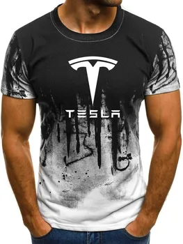 Mens Kratki Rokav Tesla Car Logotip Mens T-shirt Poletje priložnostne Bombaž Gradient T srajce Moda Hip Hop Harajuku Moške blagovne Znamke Tee