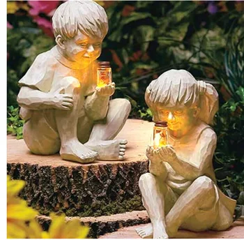 Sončne Kresnice Fant Dekle Vrt Kip Smolo Jar Kip Muhast Flowerbed Dvorišče Prostem Kiparstvo Dekor