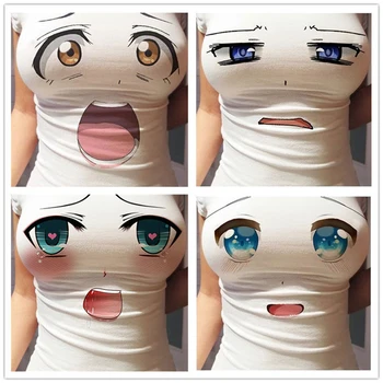 Ženske Smešno 3D Oči Natisnjeni T-shirt Seksi Anime Risanke Ljubek Izraz prisilni jopič Kratek Rokav T srajce zgornji deli oblacil Ženske Slim Tees 108565
