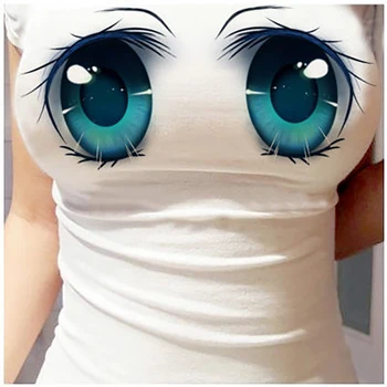 Ženske Smešno 3D Oči Natisnjeni T-shirt Seksi Anime Risanke Ljubek Izraz prisilni jopič Kratek Rokav T srajce zgornji deli oblacil Ženske Slim Tees