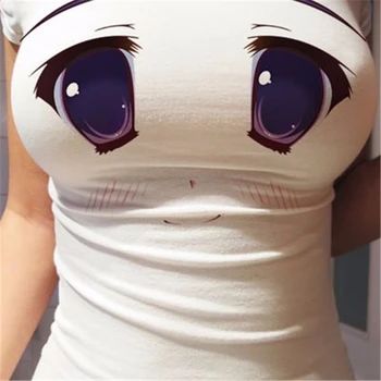 Ženske Smešno 3D Oči Natisnjeni T-shirt Seksi Anime Risanke Ljubek Izraz prisilni jopič Kratek Rokav T srajce zgornji deli oblacil Ženske Slim Tees