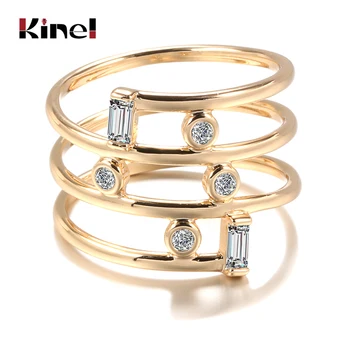Kinel Vroče 585 Rose Gold Ring Modni Nakit 2021 Naravnih Cirkon Geometrijske Votlih Skladu Obroči za Ženske Letnik Poročni Nakit