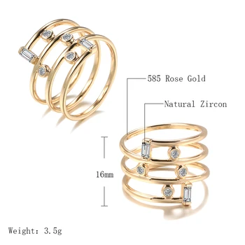 Kinel Vroče 585 Rose Gold Ring Modni Nakit 2021 Naravnih Cirkon Geometrijske Votlih Skladu Obroči za Ženske Letnik Poročni Nakit