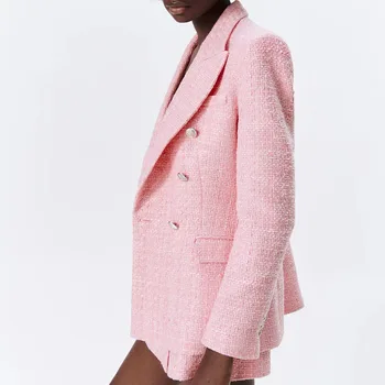 ZREDARA 2021 novo pomlad in jesen ženska jakna roza teksturo dvojno zapenjanje priložnostne svoboden dolgo sleeved jopič plašč