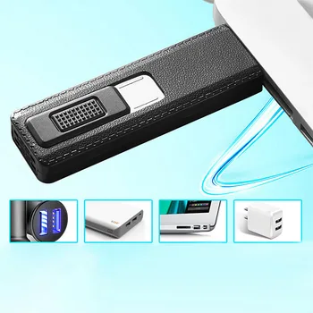 Polnjenje prek kabla USB Plazme Brezplamensko Lažji ABS Plastike USB Potegnite Navzdol Vžigalnik Slim Preprost Windproof Modrimi Črno Rjava