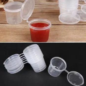 100 omako hrane posode 27ml Plastiko za Enkratno uporabo Omako Skodelice Z Pokrov Posode za Shranjevanje Hrane Škatle