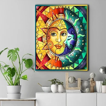 Umetnost Sonca In Lune Slika DIY Barvanje Z Številkami, Barvanje Nič Podlagi HandPainted Oljna slika Edinstveno Darilo Doma Dekor