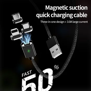 1M 2M Magnetni Micro USB Kabel Za iPhone, Samsung Hitro Polnjenje Podatkov Žice Kabel Magnet Polnilnik USB Tip C 3A Mobilni Telefon Kabel
