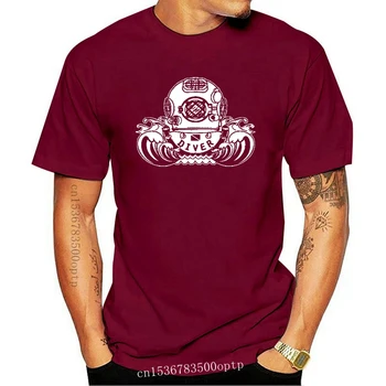 Vrhovi Kul T Shirt Potapljač Čelada T Shirt Letnik Potapljač Zastavo Logotip Veliki Koralni Greben Grafični T O-Vratu Tshirt Homme