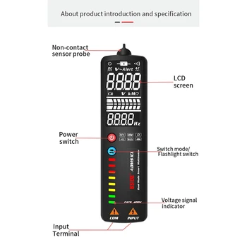 Smart Digitalni Multimeter LCD Indikator Napetosti Tester ADMS1/CL Prenosni DC AC Napetost Ohm Kontinuiteto Hz NKV Orodje za preizkus