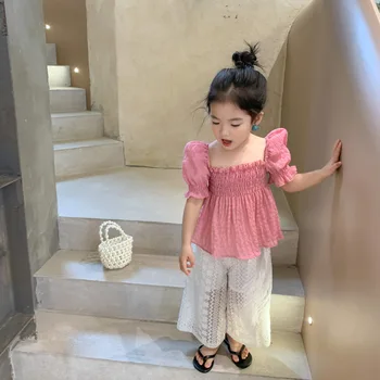 Poletje V Korejskem Slogu Puff Rokav Baby Dekleta Princesa Bluze 2020 Nove Čiste Barve Srčkan Toddlers Otroci Vrhovi Otroci, Naguban Majice 111582