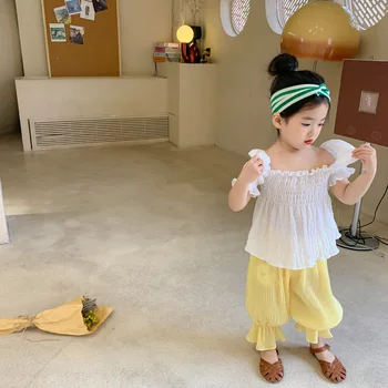 Poletje V Korejskem Slogu Puff Rokav Baby Dekleta Princesa Bluze 2020 Nove Čiste Barve Srčkan Toddlers Otroci Vrhovi Otroci, Naguban Majice