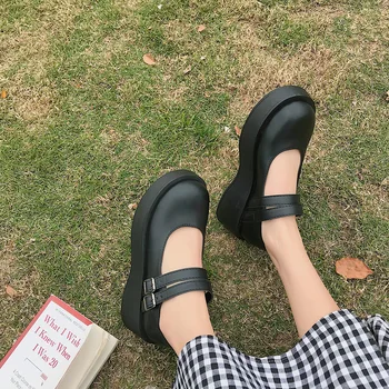 2021 Mary Jane čevlji ženska poletje novo Študent Platformo študent Trdna Japonski Slog letnik Stanovanj usnjeni čevlji Dekleta