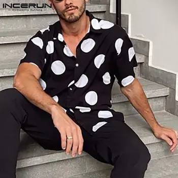 Moški Hawaiian Majica Polka Dot Tiskanja Poletje River Kratkimi Rokavi Moški Modni Oblačila 2021 Gumb Ulične Priložnostne Camisas INCERUN