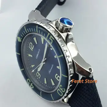 Novo Corgeut 45mm srebrno jeklo primeru, sijoča modra številčnica modro ploščo luksuzno usnjeno traku samodejno mens mehanske zapestne watch