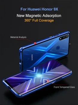 Magnetni Adsorpcije Primeru Telefon Za Huawei Y6P Y7P Kaljeno Steklo, Kovinsko Ohišje Spredaj in zadaj Stekla Za Huawei Y8P Y9S Kritje primera