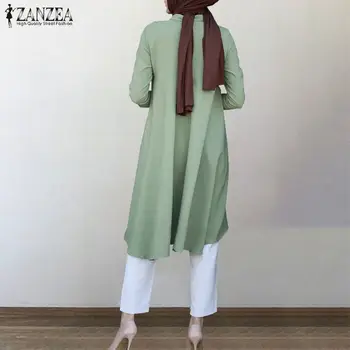 ZANZEA Asimetrični Majice Ženske Jeseni Bluzo 2021 Priložnostne Retro Dolg Rokav turško Haljo Majice Ženske Trdna Islam Oblačila