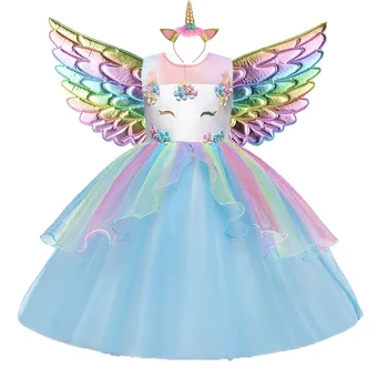 2021 Fantasy Dekleta Unicorn Princess Oblačenja Otroci Rojstni dan Poročno zabavo, Obleke Za Otroke Precej Kostumi, Pustne Obleke