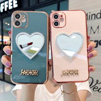 Luksuzni 3D Plating Ljubezen Srce Ogledalo Primeru Telefon Za iPhone 12 11 XS XR 7 8Plus Electroplate ogledalo Ličila Dekle Diamond Mehko Pokrov