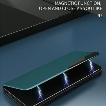 Usnje Pametna Okna Pogled Flip Magnet Primeru Za POCO X3 Pro Magnetno Držalo Flip Coque Za Xiaomi POCO X3 NFC