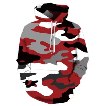 Prikrivanje Hoodie Moških Ulične Rdeče Camo 3d Hoodies Hooded Majica Vojaške Letnik Mens Oblačila z Dolgimi Rokavi Majica