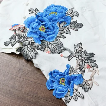 1 KOS Velika Modra Peony Cvet Vezene Obliž Sew Na Oblačilo Appliques Obliži za Oblačila Cheongsam Poročno Obleko Pribor