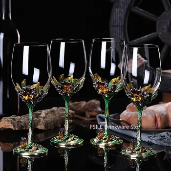 2-delni darilni embalaži emajl vino kristalni pokal set visoko kakovostnih kristalni pokal kozarec vina Šampanjec Pokal