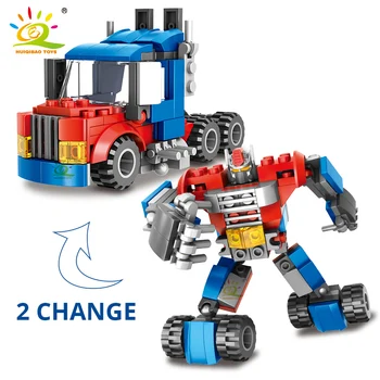 HUIQIBAO 4in1 444PCS Preoblikovanje Robot Gradnik Mestni Avto Tovornjak Mecha Gradnje Opeke DIY Zbiranja Igrač Za Otroke,